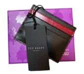 Ted Baker 'Contrast Edge' Card Holder, black/red leather - gift boxed