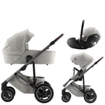 Britax Römer Diamond Barnvagn Smile 5Z 3 i 1 set inklusive Diamond Baby-Safe Pro Linen Grey LUX bilbarnstol