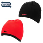 Nike Swoosh Reversible Beanie Junior Kids 6-14 Yrs Fleece Knitted Red Black A561