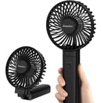 EasyAcc Handheld Fan Portable Desk Fan Travel Outdoor Fan 4-20 hours with One Touch Power Off Rechargeable Foldable Handle Desktop for Home and Travel - Black