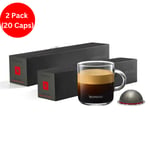 2 x 10 Capsules Nespresso Vertuo Fortado Decaffeinato Coffee Machine Pods