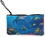Underwater Swimming Shark Womens Canvas Coin Purse Mini Change Wallet Pouch-Card Holder Phone Wallet Storage Bag,Pencil Pen Case Casual Daypacks