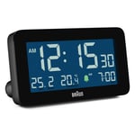 Braun Digital LCD Alarm Clock Date / Month / Temp Bedside Desk Black BC10B