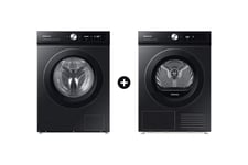 Samsung Bespoke AI™ Series 6+ 11KG Washing Machine and Bespoke AI™ Series 6+ Heat Pump Tumble Dryer, 9kg in Black (F-WW11BDV90B)
