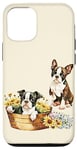 iPhone 15 Boston Terrier Puppies in Floral Wicker Basket Case