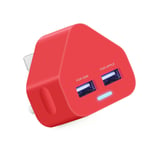 ameego Dual 2AMP/2000mAh Rapid Double Speed Universal USB Charger With Smart IC UK Plug For iPhone/iPad/iPod/Samsung Galaxy Tab/HTC/Windows Phone/Tablet & USB Socket Devices - Red