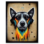 Graffiti Street Art Dog Mural Yellow Orange Teal Art Print Framed Poster Wall Decor 12x16 inch