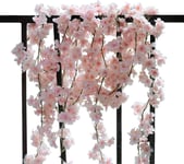 COSCHANO 4 Pack Artificial Cherry Blossom Wall Hanging Cherry Vine Silk Floral G