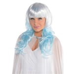 Ladies Platinum shimmer White and blue Wig with Fringe ice fairy