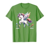 Enchanted Winged Unicorn Pegasus Fantasy On Green Background T-Shirt