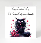 Personalised Black Cat Valentine's Day Card for Friend, Wife, Husband