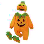 0-24 månader Nyfödd bebis En del Pumpa Romper Kostym Halloween Overall+Hatt+Stövlar Set Gåvor 6-12 Months