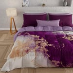 PETTI Artigiani Italiani - Single Winter Quilt, Single Duvet, Double Sided Quilt Solid Colour and Digital Print Marble Purple, Made in Italy