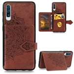 L-FADNUT for Samsung A50 Phone Case Wallet Case with Card Holder for Samsung A50 Leather Flip Mandala Shockproof Bumper PC Case with Wrist Lanyard for Samsung Galaxy A50 Brown