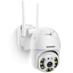 PTZ Camera Surveillance WiFi Exterieure sans Fil, ABURNUDREY Alarme de Sirène Intelligente, Vision Nocturne Couleur