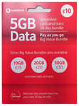 Vodafone SIM Card UK & EUROPE (ROAM FREE) PAYG £10 Bundle -5GB + Unlimited Mins & Texts + International Calling Option - (Love2surf RETAIL PACK)