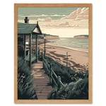 Summer Beach House Coastal Landscape Illustration Art Print Framed Poster Wall Decor 12x16 inch