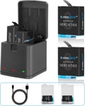 Coolshow GoPro Hero 8/7/6/5 ersättningsbatterier 2-pack och 3-kanals laddare och typ C-kabel