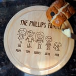 eBuyGB Personalised Round Wooden Chopping Board Custom Family Portrait, Hand Drawn Stick Figures, Family Name, Cutting Board, Cheese Board, Housewarming, Birthday, Wedding, Annviversary Gift