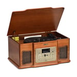 Shuman Wooden 8-in-1 Bluetooth Music Centre with 3-Speed (33, 45, 78 RPM) LP Turntable, DAB Digital/FM Radio, CD/Cassette Player, USB Playback/Recording, Built-in Speakers (MC-274DBT)