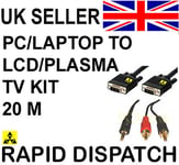 Pc Laptop To Lcd Plasma Tv Connection Kit Cable 20m 60'