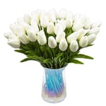 30st konstgjorda tulpaner Blommor Real Touch Tulpaner Holland Pu Bukett Latex Blomma Vit (vit)