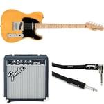 Bundle of Squier by Fender Affinity Series Telecaster, Butterscotch Blonde + Fender Frontman 10G Guitar Amp, 10W + Fender Professional Series Instrument Guitar Cable, 10 ft, Straight/Angle