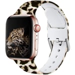 Wepro Replacement Strap Compatible with Apple Watch Strap 45mm 44mm 42mm, Pattern Printed Soft Silicone Wrist Bands for Apple Watch SE/iWatch Series 7/6/5/4/3/2/1, 42mm/44mm/45mm-S/M, Leopard