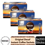 Nescafe Original Decaffeinated Stick Packs, 3 Pack (600 Sachets)