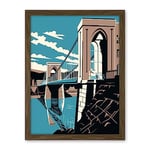 Artery8 Clifton Suspension Bridge Tan Brown Blue Linocut Artwork Framed Wall Art Print 18X24 Inch