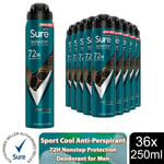 Sure Men Anti-perspirant Deodorant Sport Cool 72H Nonstop Protection 250ml, 36Pk