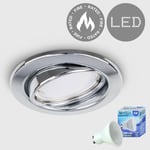 MiniSun Polished Chrome Tiltable Steel Ceiling Recessed Spotlight Downlight - Complete with 1 x 5W GU10 Cool White LED Bulb