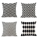Sofa Cushion Cover Cotton Linen Pillow Covers Printed Throw Pillow Case Black And White Geometric Cushion Cover Home Decor For Sofa Car Bedroom 4 Pcs 50X50Cm (With Invisible Zipper)