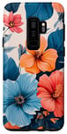 Coque pour Galaxy S9+ Motif floral d'été bleu corail turquoise orange sur blanc