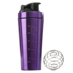 paomo Protein Shaker Nutrition Stainless Steel Protein Shaker with Mixing Ball Bottle for Sports Fitness Double Scale Shaker,1L(Purple)