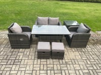 Outdoor Rattan Garden Furniture Lounge Sofa Set With Oblong Rectangular Dining Table 2 Small Footstool