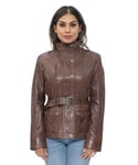 Infinity Leather Womens Military Style Biker Jacket-Phoenix - Brown - Size 18 UK
