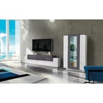 Dmora - lément mural de salon modulable, Made in Italy, avec lumière led blanche, meuble tv et vitrine, Ensemble de salon moderne, 290x45h121 cm,