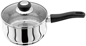 Judge Vista JJ06A Stainless Steel Large Saucepan 18cm 1.8L, Shatterproof Vented Glass Lid, Induction Ready, Oven Safe, 25 Year Guarantee