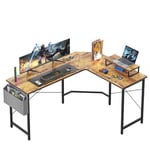 CubiCubi Bureau d'angle de jeu, 150 x 120 cm, avec support pour écran et sac de rangement latéral, bureau de jeu, en forme de L, marron vintage
