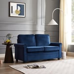 Nathan 2 Seater Fabric Pull Out Sofa Bed With Mattress, Blue Velvet