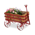Relaxdays Jardinière décorative, déco de Jardin, Fond en Coco, bac à Fleurs, Acier, H x L x P 42,5 x 46,5 x 26 cm, Rouge