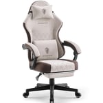 Dowinx Chaise de Gaming en Tissu avec Coussin de Printemps, Soutien Lombaire et Repose-Pieds pour Adultes, Fauteuil de Jeu Ergonomique, Grand et Haut, pour Jeux de Bureau, 135 kg, Marron