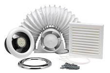 Xpelair Airline ALL100T 4"/100mm Inline Axial Extractor Fan with Timer and LED Light for Bathrooms and Shower Rooms, Complete with Loft Fitting Kit and SELV transformer