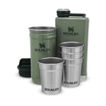 Stanley Adventure Pre-Party Shot Glasses Set + Hip Flask Hammertone Green – BPA Free Stainless Steel Flask - Alcohol Gifts Set - Dishwasher Safe