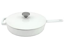HearthStone Cookware - Diamond Enamelled Cast Iron Frying Pan with Lid, White, 26 cm. for All Surfaces Including Induction and Oven.