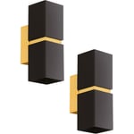 2 PACK Wall Light Colour Gold Plated Steel Black Square Shape Shade GU10 2x3.3W