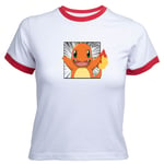 Pokémon Pokédex Charmander #0004 Women's Cropped Ringer T-Shirt - White Red - XS