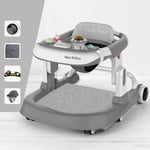 Xiaotian Baby Walker, Foldable Activity Walker Helper with Adjustable Height Baby Activity with Wheels Sit To Stand Walker with Back Padded Kid Plate Center Seat,Gray