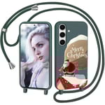 CaseLover Coque avec Cordon pour Samsung Galaxy A34 5G, Noël Coque de Cellulaire Corde Silicone Étui en Motif Père Noël avec Réglable Collier Téléphone Chaîne Lanyard Housse pour Samsung A34, Vert
